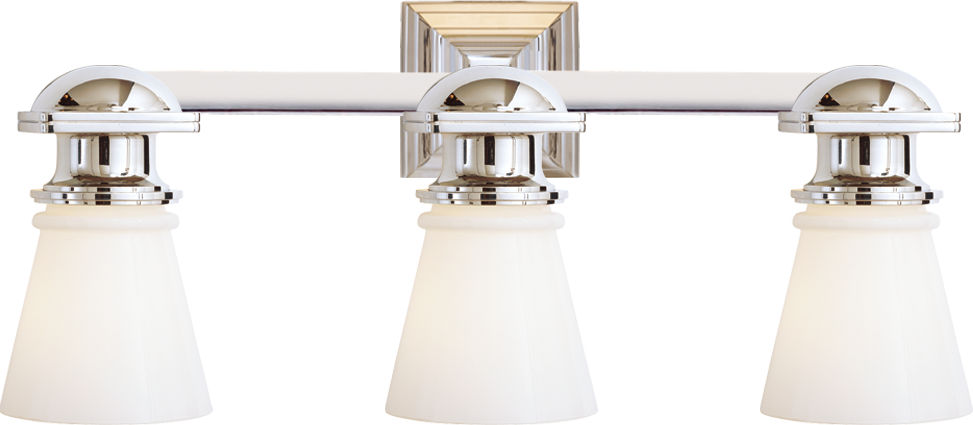 New York Subway Triple Light | Polished Nickel | White Glass