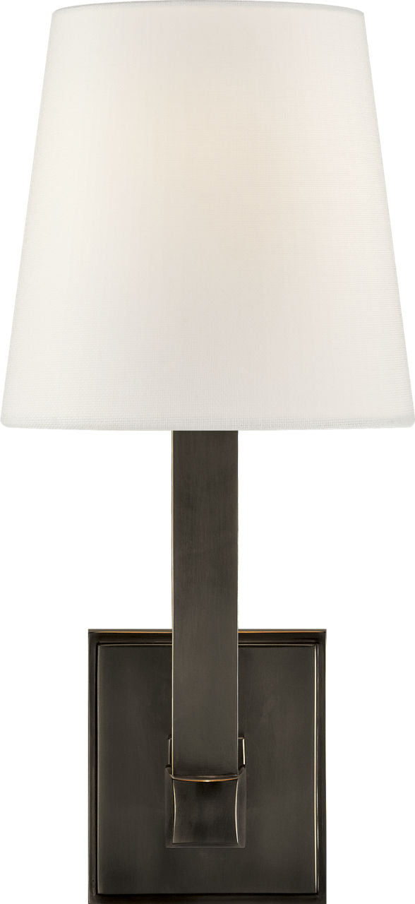 Square Tube Single Sconce | Bronze | Linen Shade