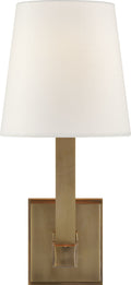 Square Tube Single Sconce | Hand-Rubbed Antique Brass | Linen Shade