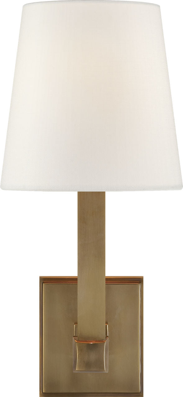 Square Tube Single Sconce | Hand-Rubbed Antique Brass | Linen Shade