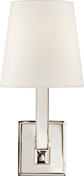 Square Tube Single Sconce | Polished Nickel | Linen Shade