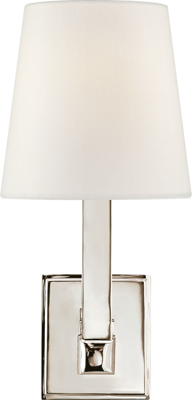 Square Tube Single Sconce | Polished Nickel | Linen Shade