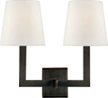 Square Tube Double Sconce | Bronze | Linen Shades