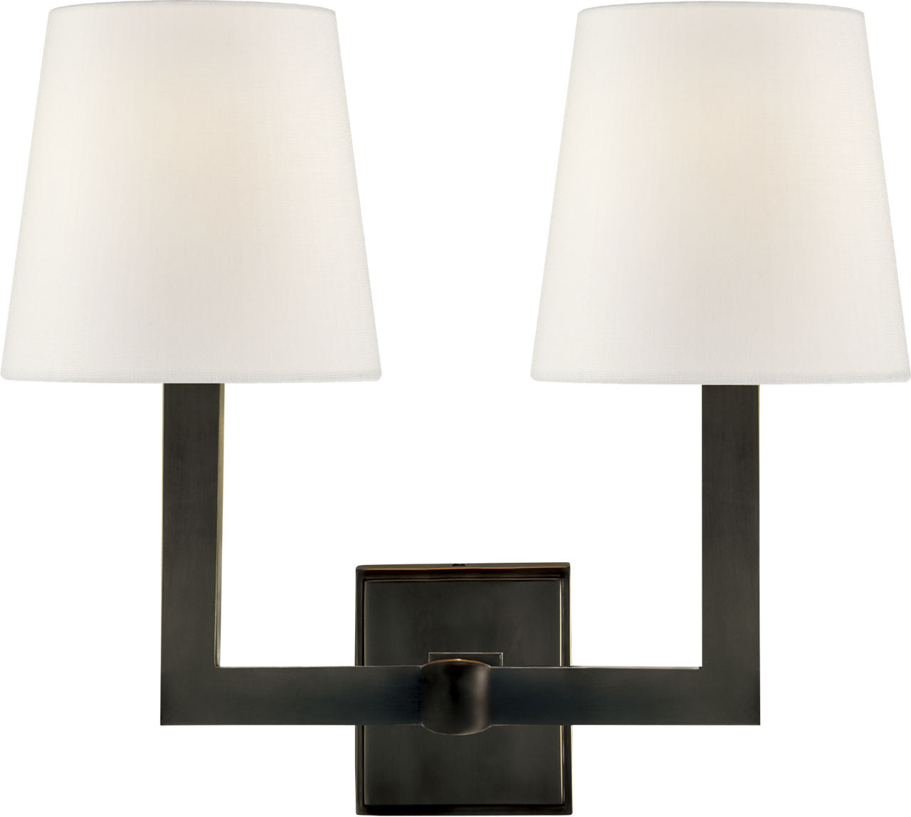Square Tube Double Sconce | Bronze | Linen Shades