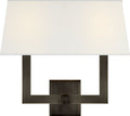 Square Tube Double Sconce | Bronze | Linen Single Shade
