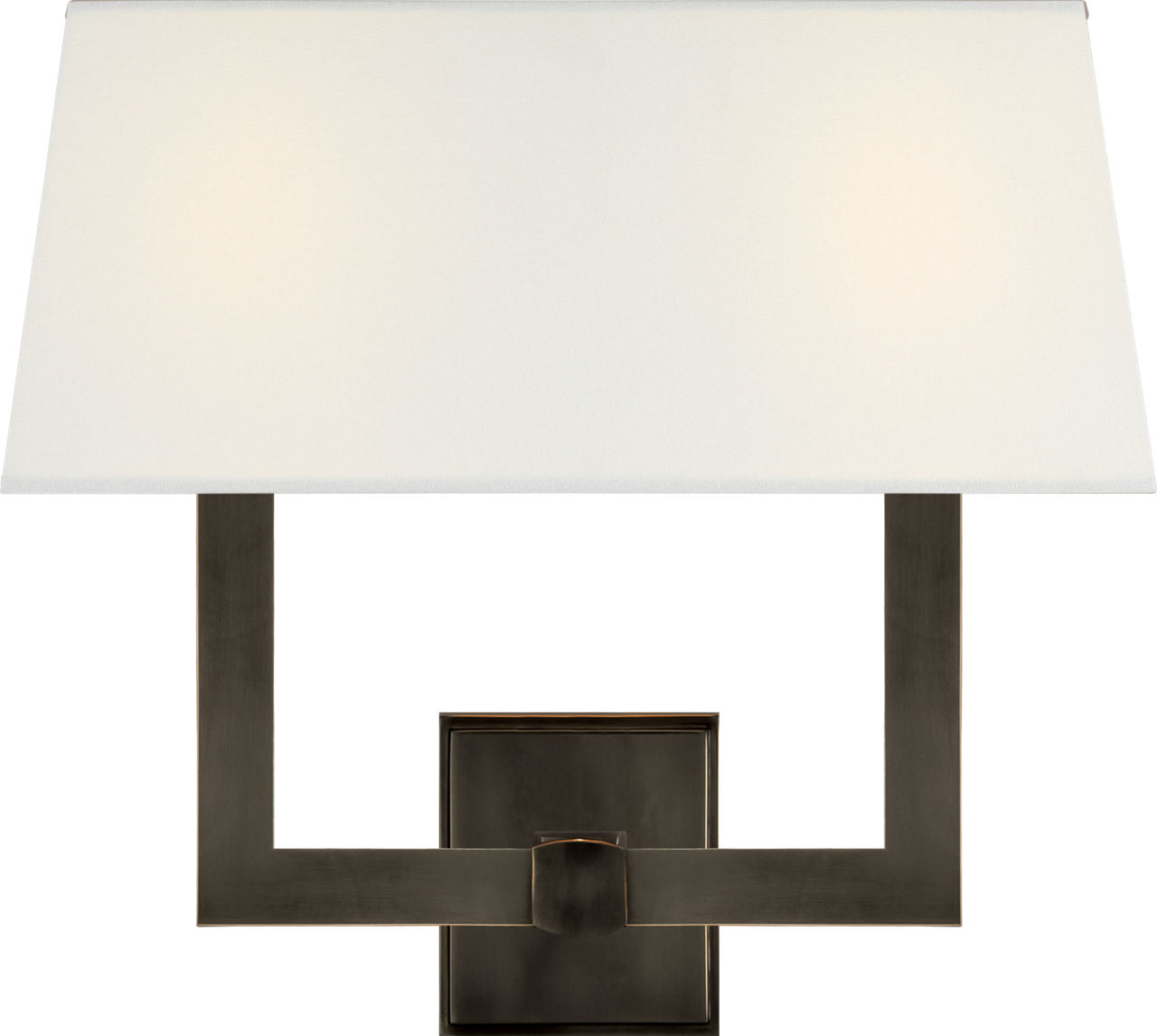 Square Tube Double Sconce | Bronze | Linen Single Shade