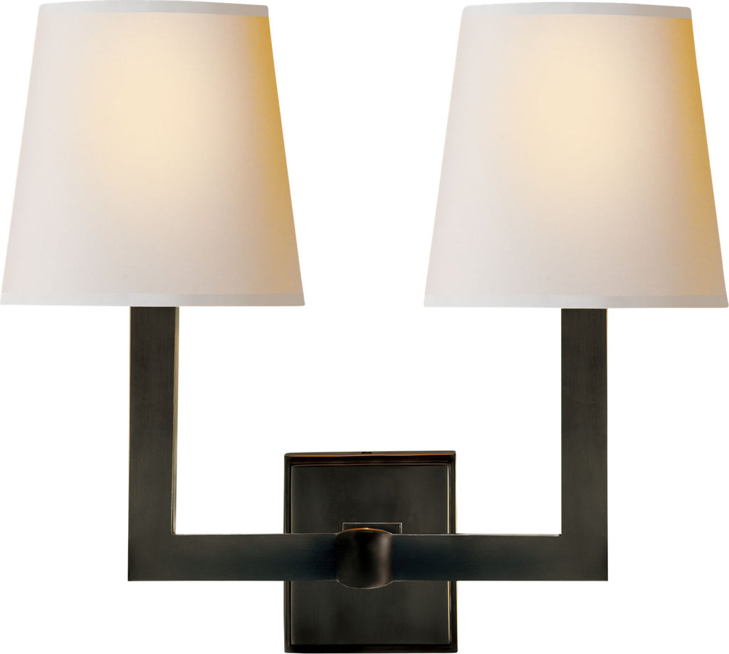 Square Tube Double Sconce | Bronze | Natural Paper Shades