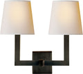 Square Tube Double Sconce | Bronze | Natural Paper Shades
