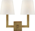 Square Tube Double Sconce | Hand-Rubbed Antique Brass | Linen Shades