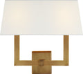 Square Tube Double Sconce | Hand-Rubbed Antique Brass | Linen Single Shade