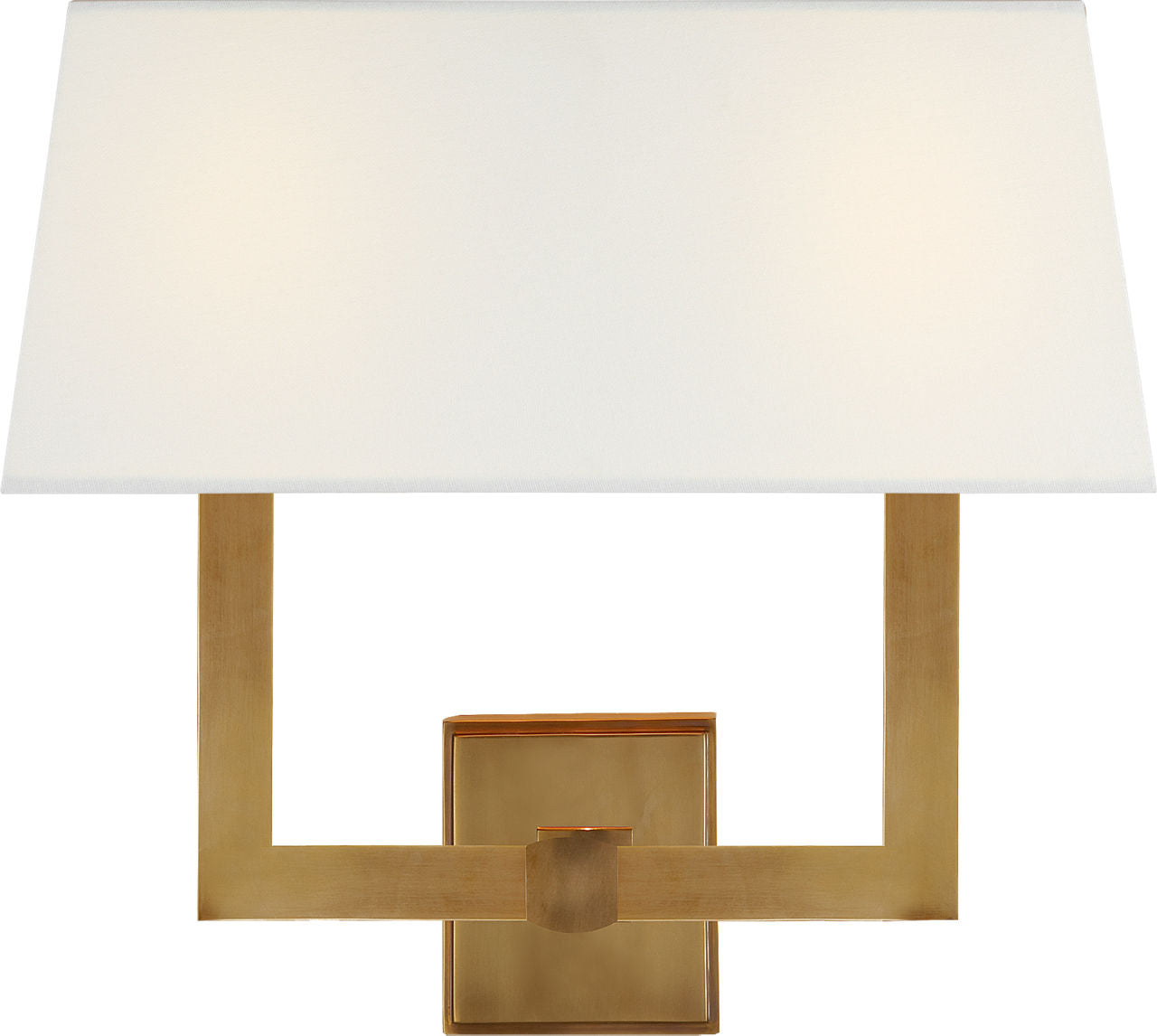 Square Tube Double Sconce | Hand-Rubbed Antique Brass | Linen Single Shade