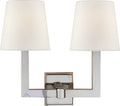 Square Tube Double Sconce | Polished Nickel | Linen Shades