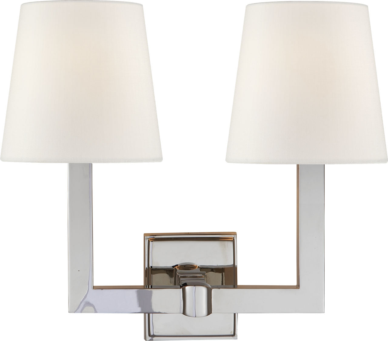Square Tube Double Sconce | Polished Nickel | Linen Shades