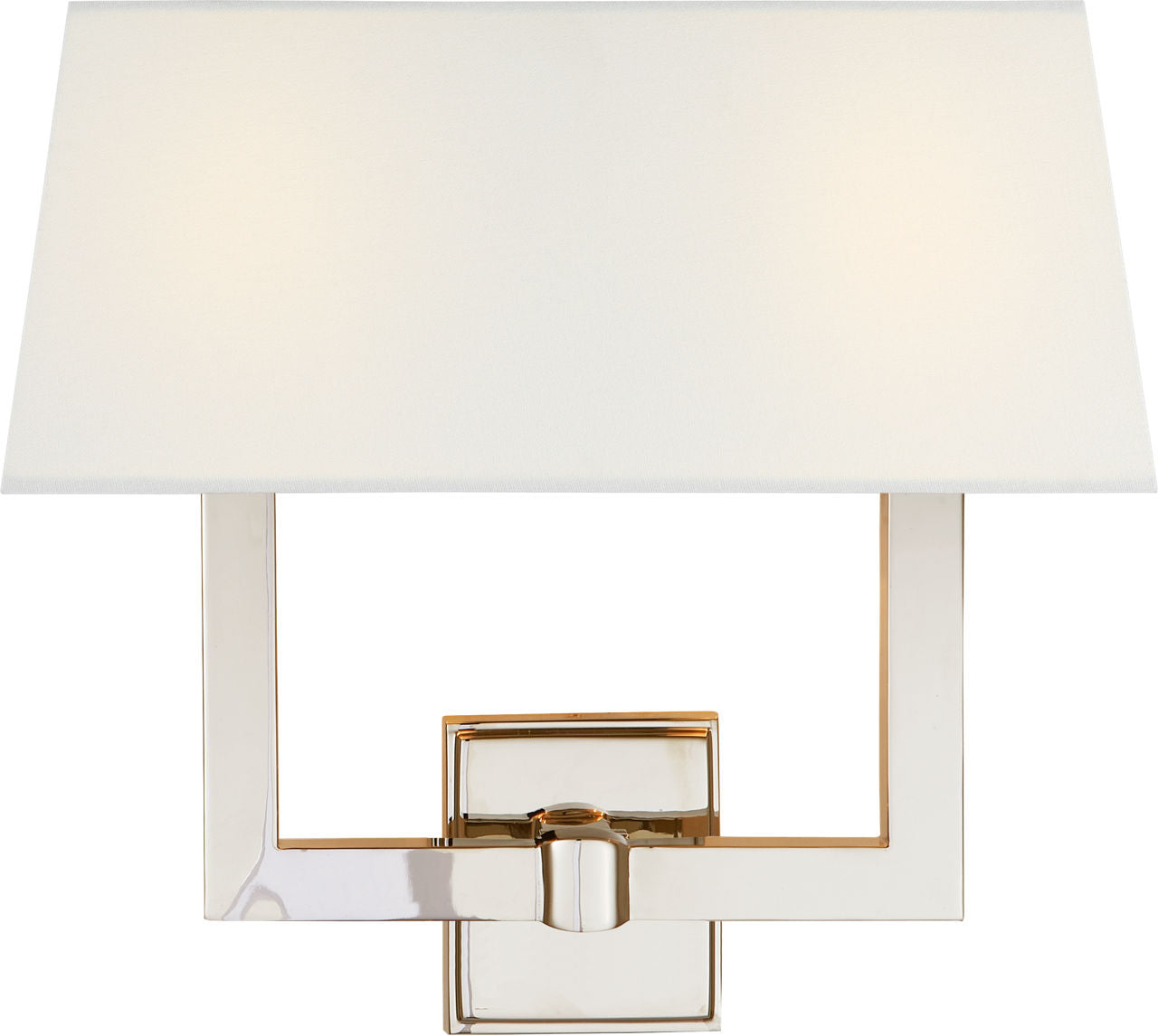 Square Tube Double Sconce | Polished Nickel | Linen Single Shade