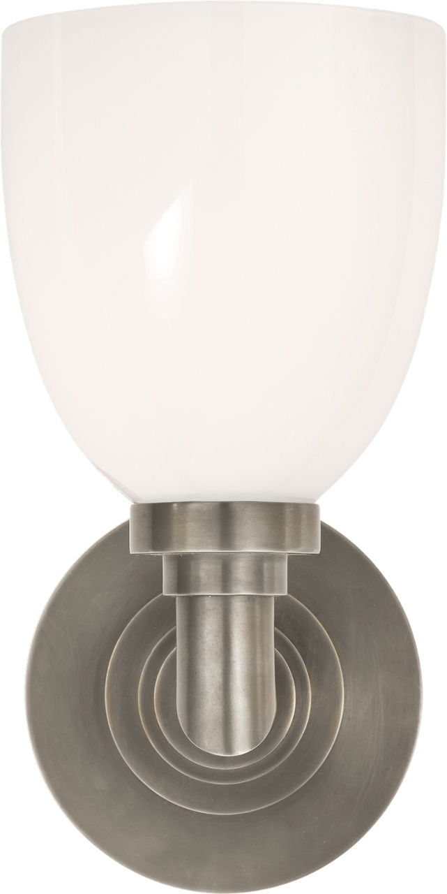 Wilton Single Bath Light | Antique Nickel | White Glass