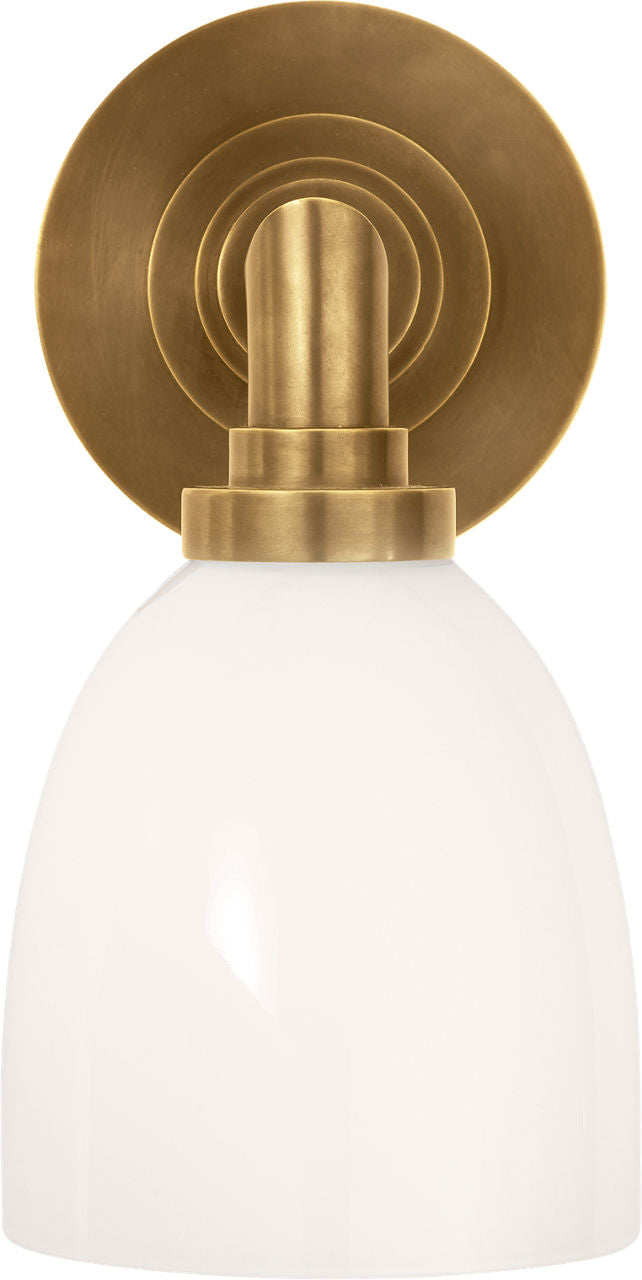 Wilton Single Bath Light | Hand-Rubbed Antique Brass | White Glass