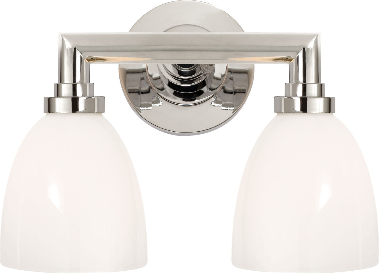 Wilton Double Bath Light | Polished Nickel | White Glass