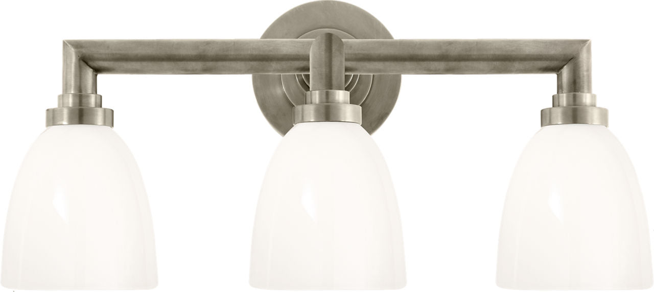 Wilton Triple Bath Light | Antique Nickel | White Glass