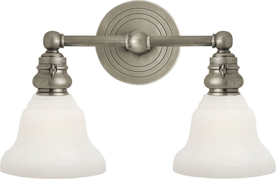 Boston Functional Double Light | Antique Nickel | White Glass