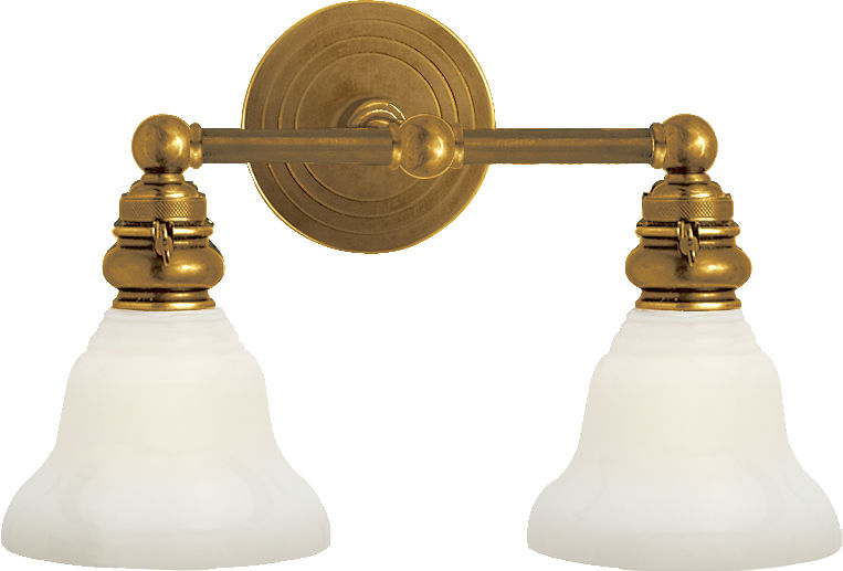 Boston Functional Double Light | Hand-Rubbed Antique Brass | White Glass