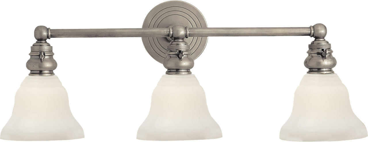 Boston Functional Triple Light | Antique Nickel | White Glass