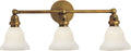 Boston Functional Triple Light | Hand-Rubbed Antique Brass | White Glass
