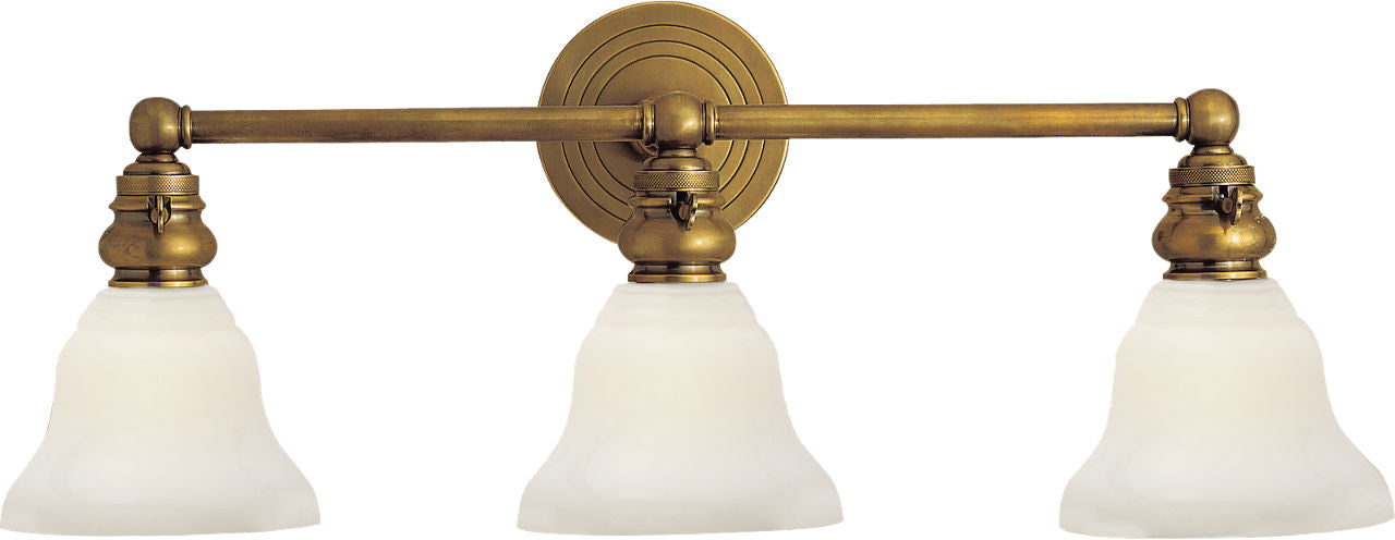 Boston Functional Triple Light | Hand-Rubbed Antique Brass | White Glass
