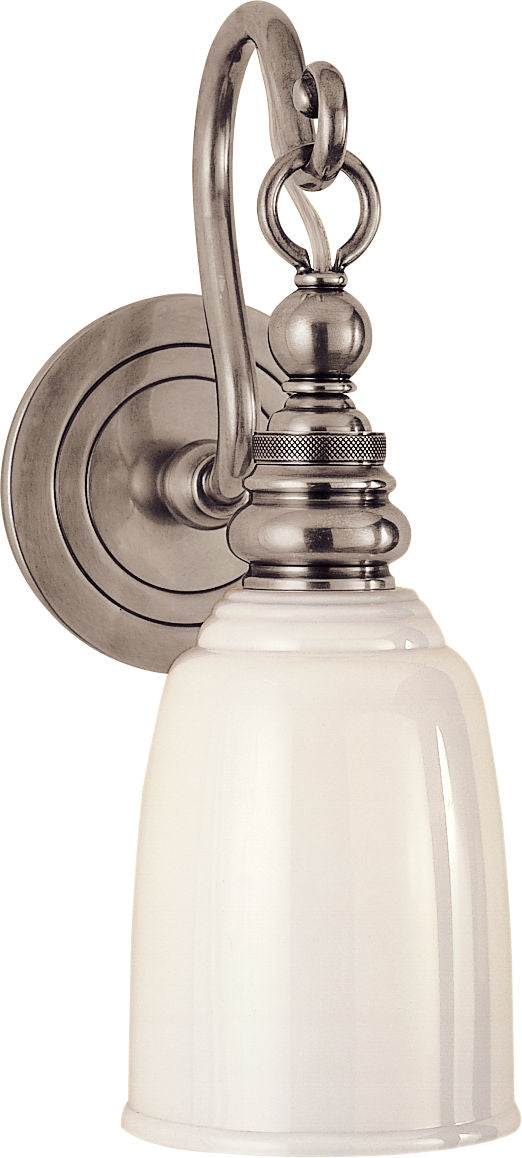 Boston Loop Arm Sconce | Antique Nickel | White Glass