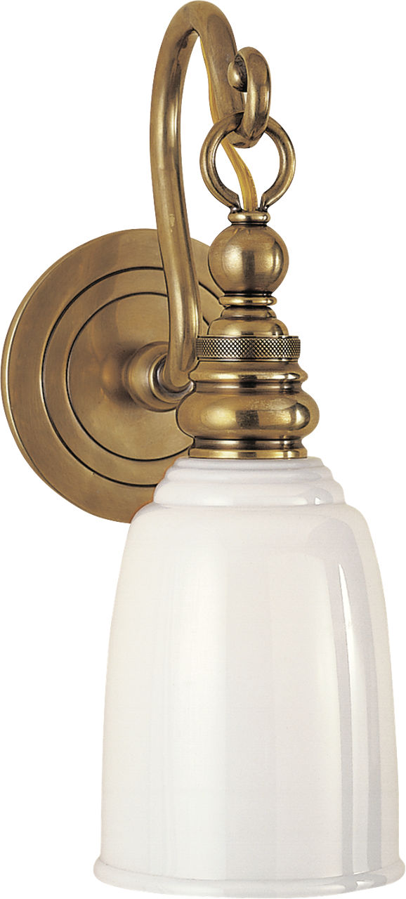 Boston Loop Arm Sconce | Hand-Rubbed Antique Brass | White Glass