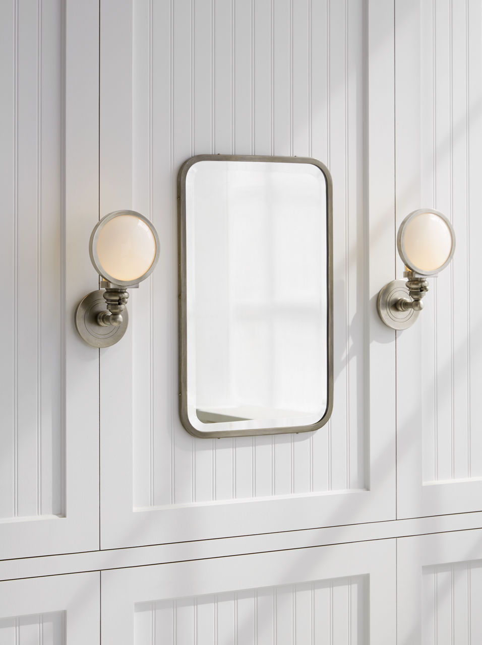 Boston Head Light Sconce | Antique Nickel | White Glass