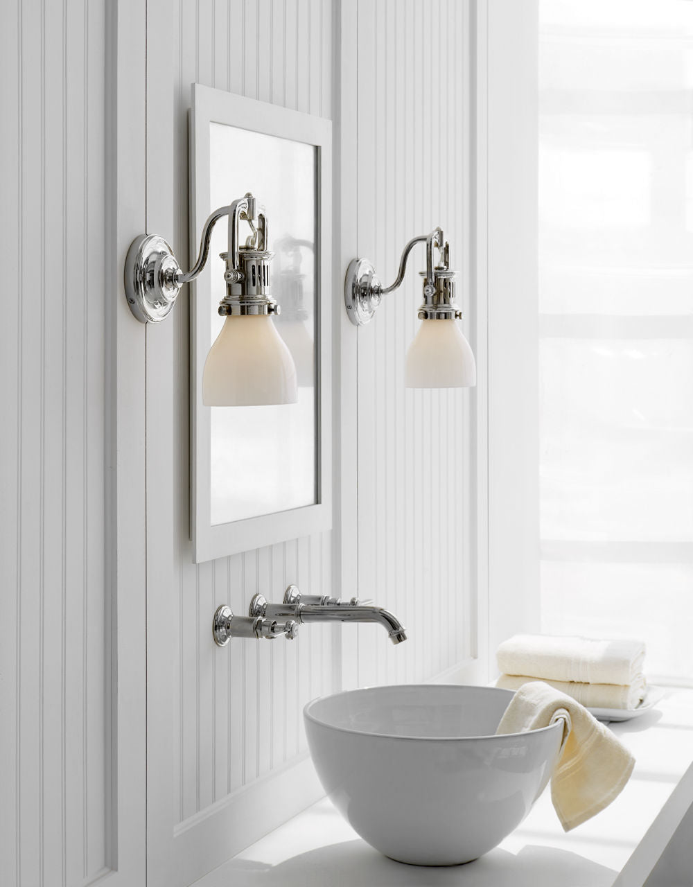 Yoke Suspended Sconce | Polished Nickel | White Glass