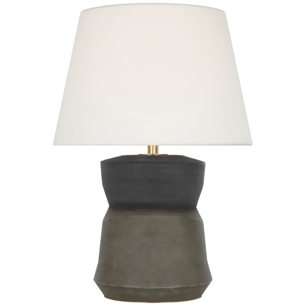 1953 26" Geometric Form Table Lamp | Smoke on Goldenrod | Linen Shade