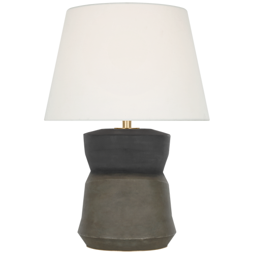 1953 26" Geometric Form Table Lamp | Smoke on Goldenrod | Linen Shade