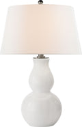 Open Bottom Gourd Table Lamp | White Glass | Linen Shade