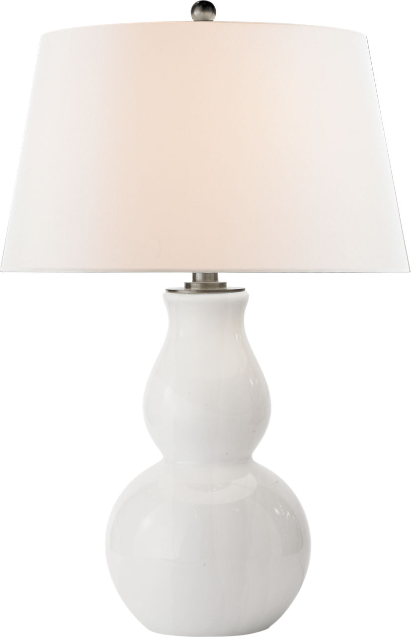 Open Bottom Gourd Table Lamp | White Glass | Linen Shade