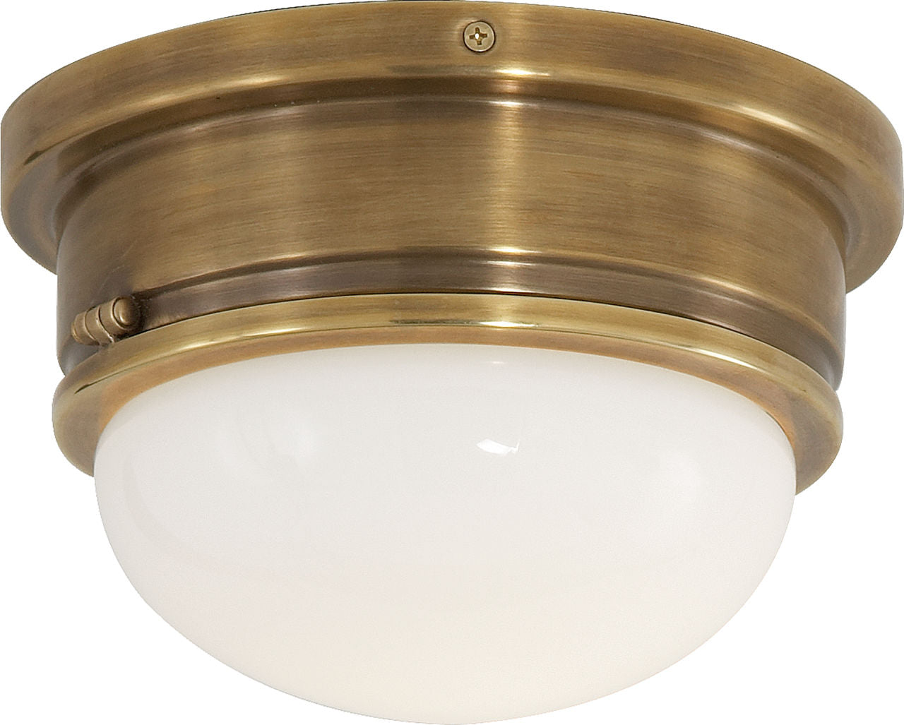 Marine Medium Flush Mount | Hand-Rubbed Antique Brass | White Glass