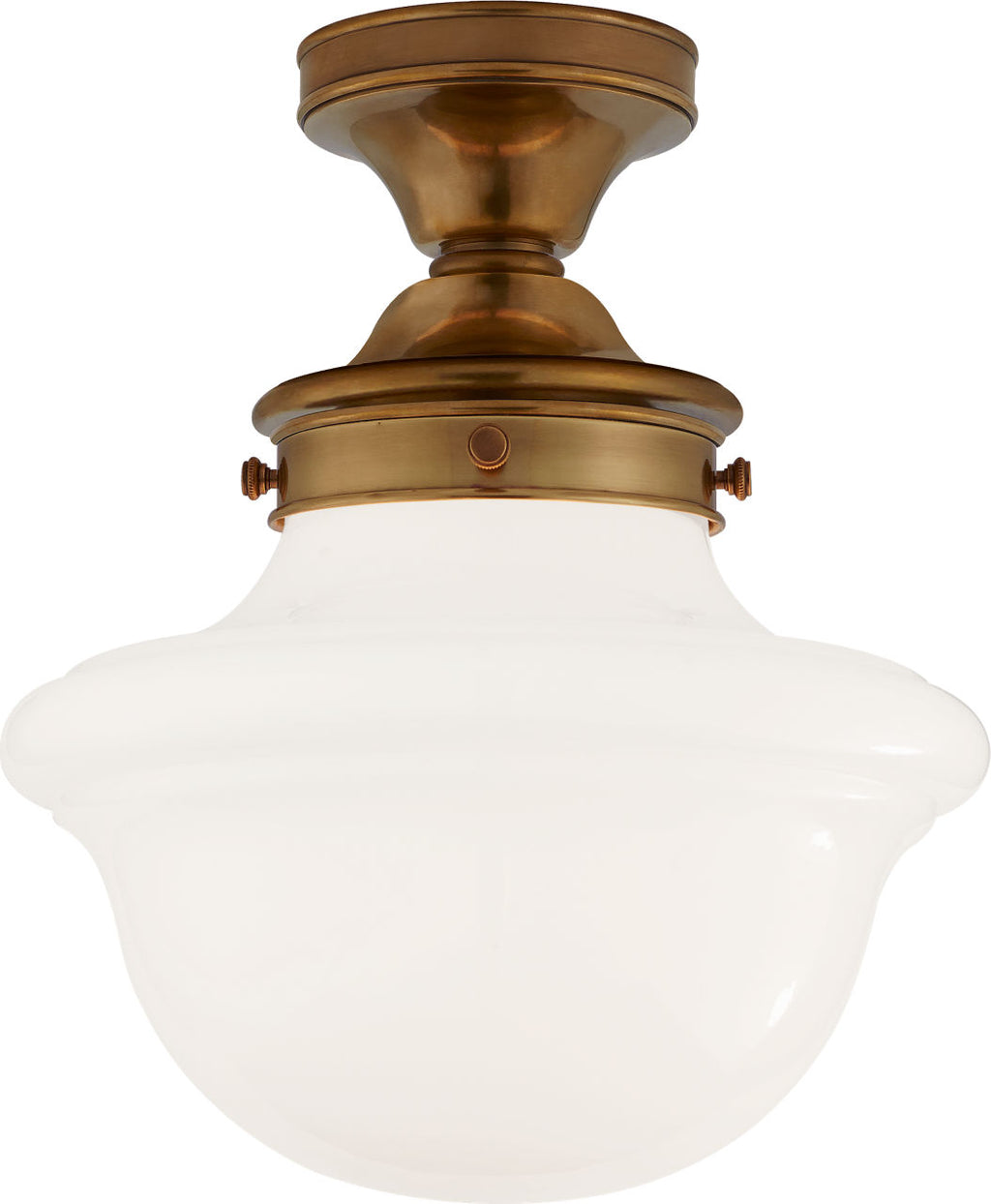 Edmond Flush Mount | Hand-Rubbed Antique Brass | White School House Glass