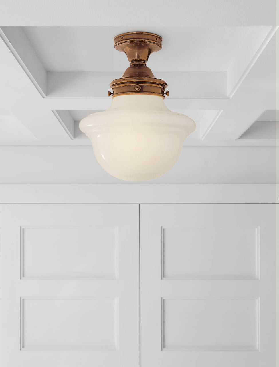 Edmond Flush Mount | Hand-Rubbed Antique Brass | White School House Glass