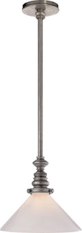 Boston Pendant | Antique Nickel | White Glass Slant Shade