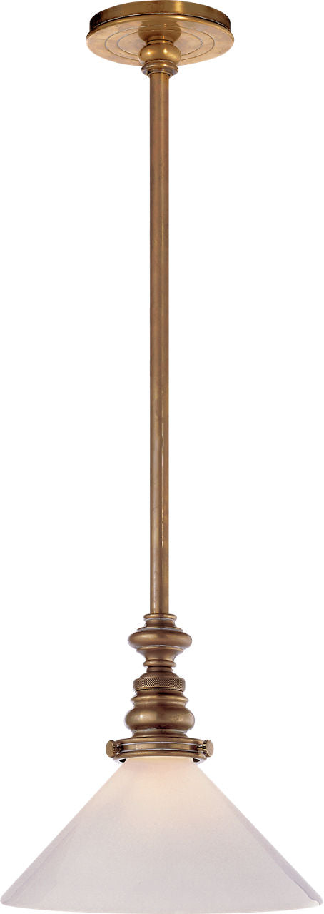 Boston Pendant | Hand-Rubbed Antique Brass | White Glass Slant Shade