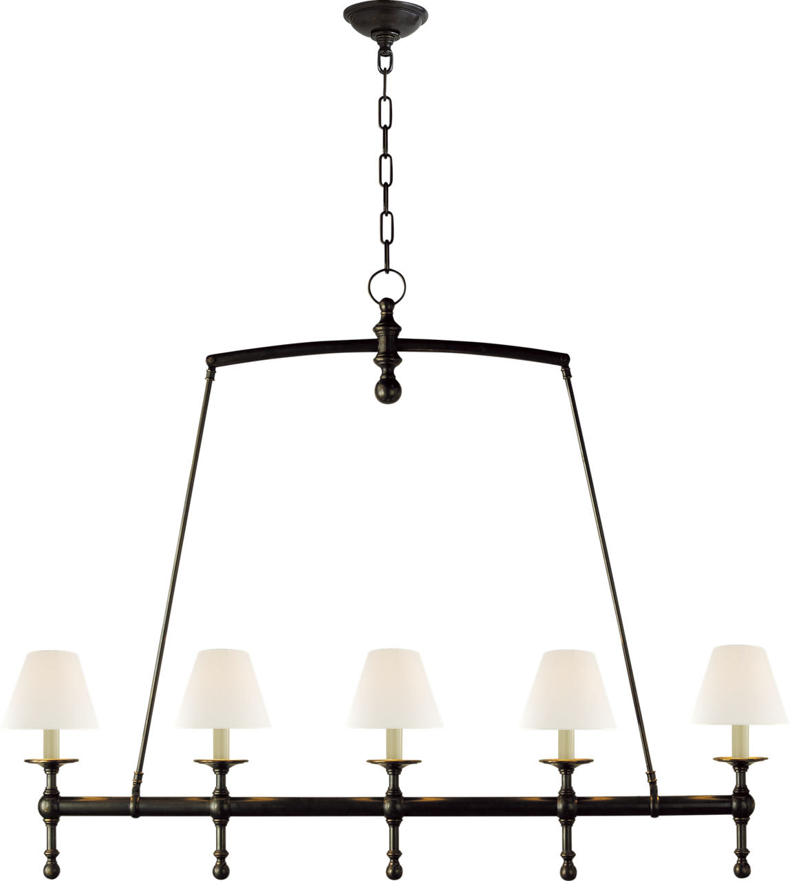 Classic Linear Chandelier | Bronze | Linen Shades