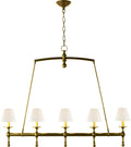 Classic Linear Chandelier | Hand-Rubbed Antique Brass | Linen Shades