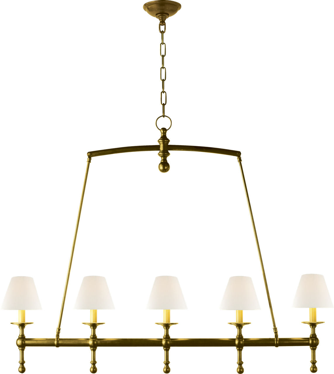 Classic Linear Chandelier | Hand-Rubbed Antique Brass | Linen Shades