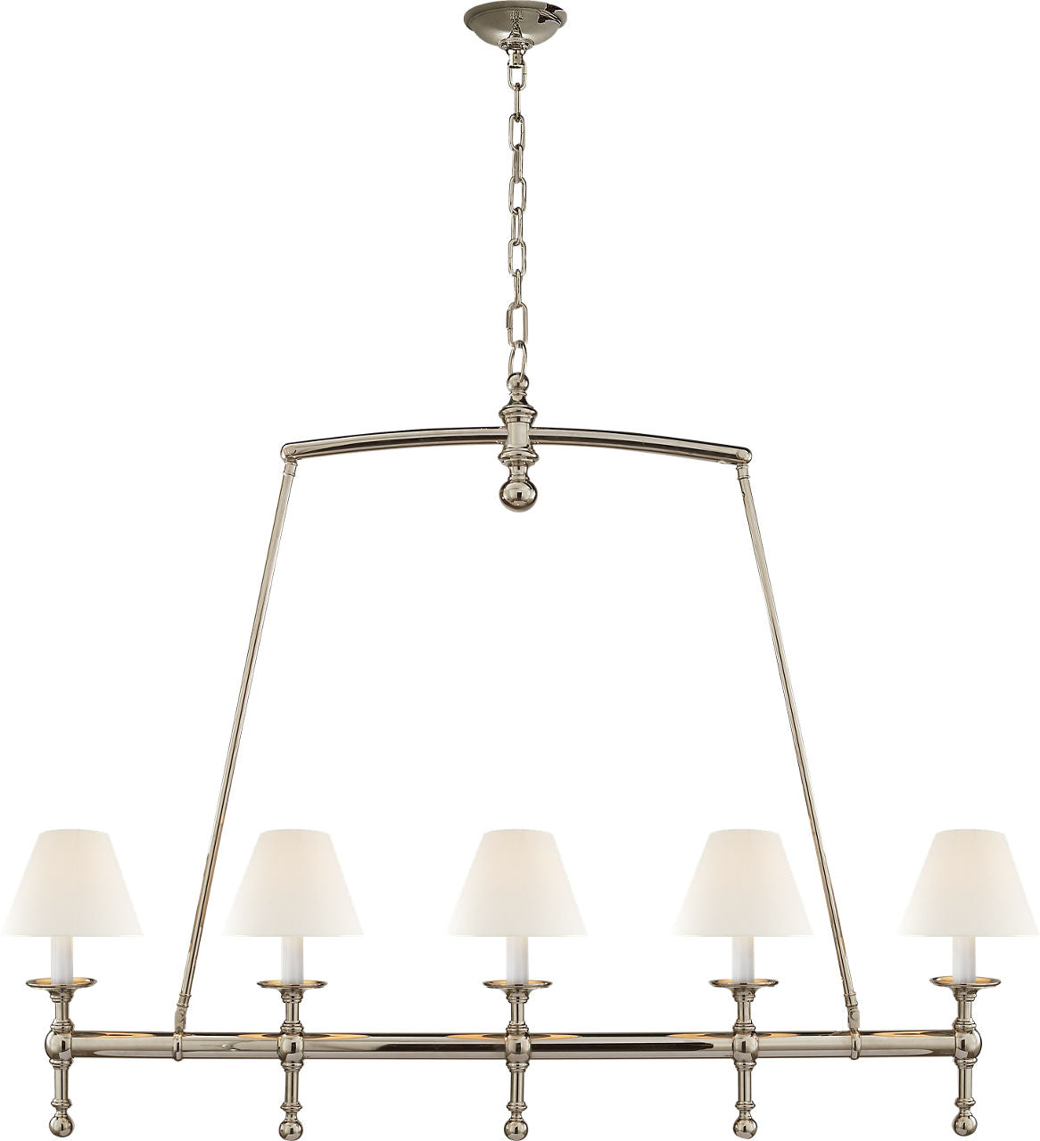 Classic Linear Chandelier | Polished Nickel | Linen Shades