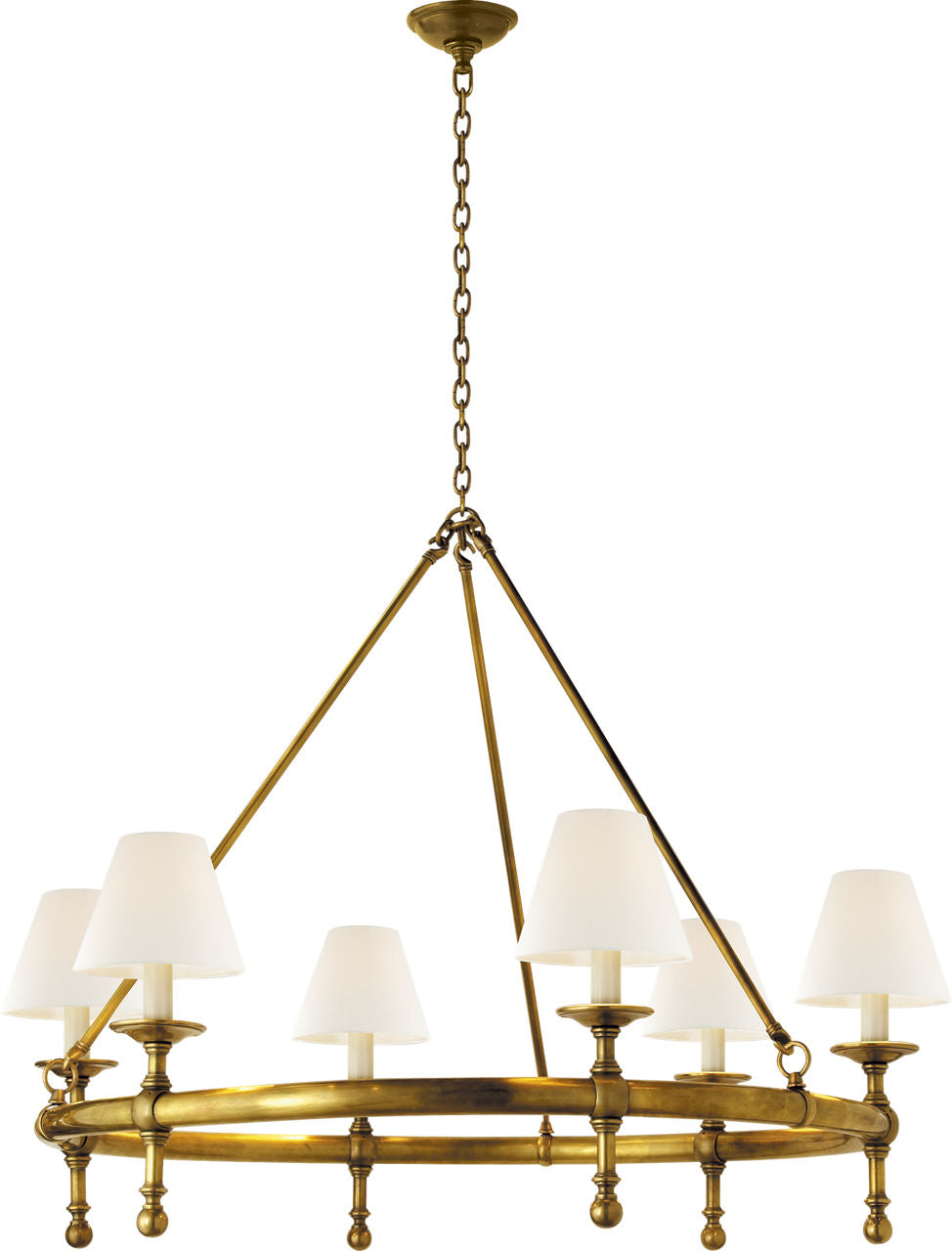Classic Ring Chandelier | Hand-Rubbed Antique Brass | Linen Shades