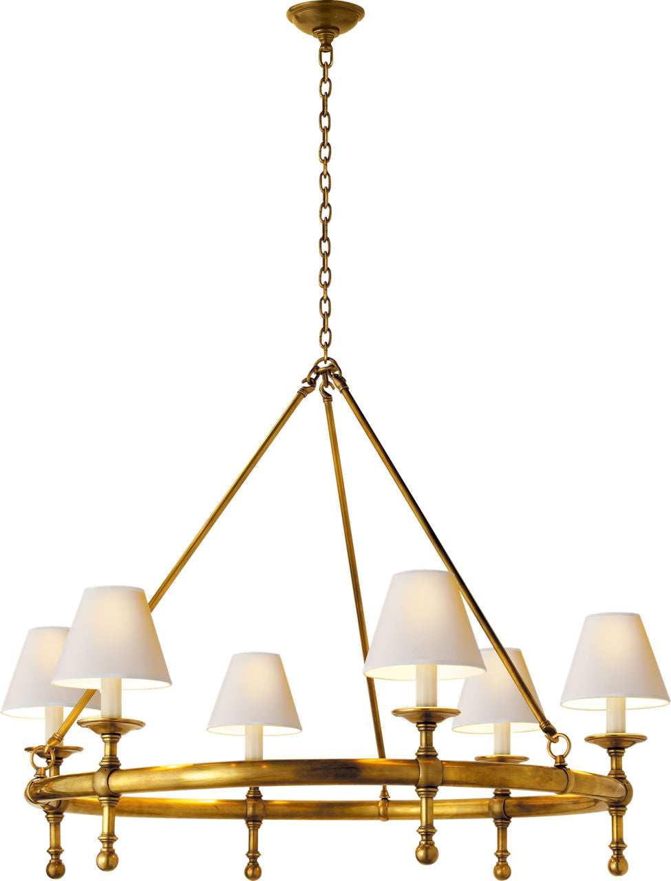 Classic Ring Chandelier | Hand-Rubbed Antique Brass | Natural Paper Shades