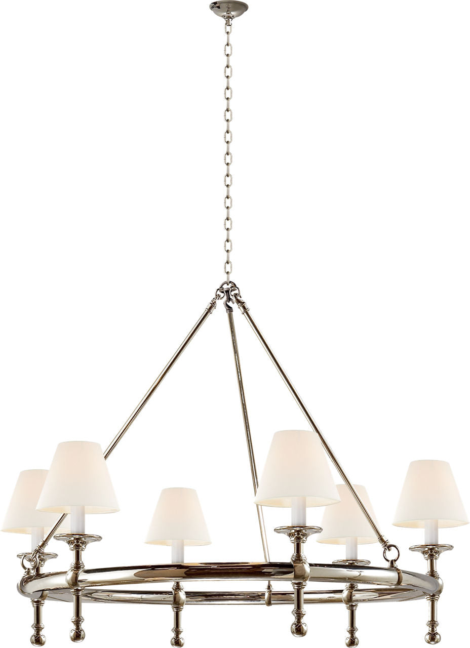 Classic Ring Chandelier | Polished Nickel | Linen Shades