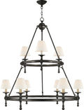 Classic Two-Tier Ring Chandelier | Bronze | Linen Shades