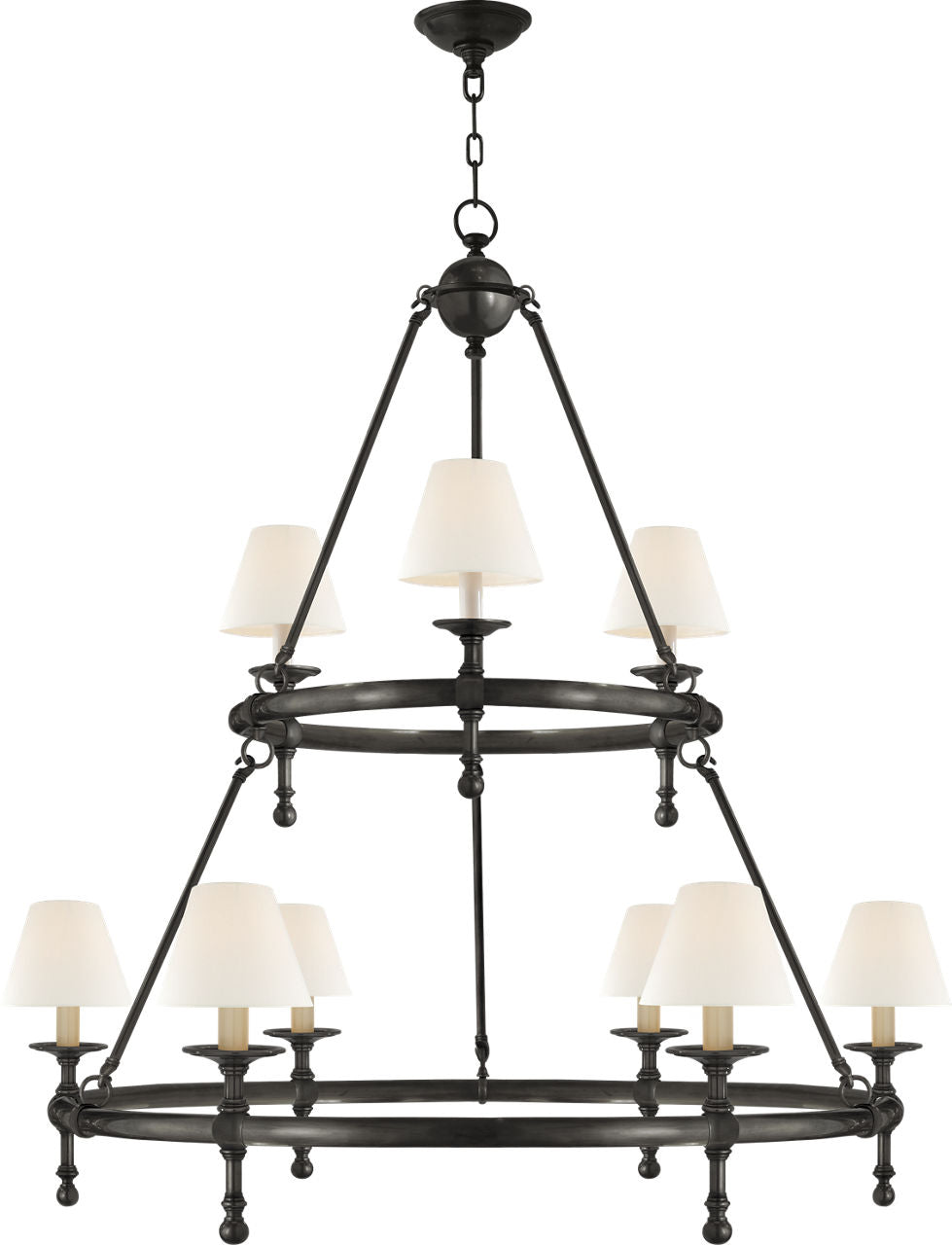 Classic Two-Tier Ring Chandelier | Bronze | Linen Shades