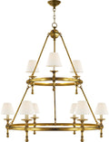 Classic Two-Tier Ring Chandelier | Hand-Rubbed Antique Brass | Linen Shades